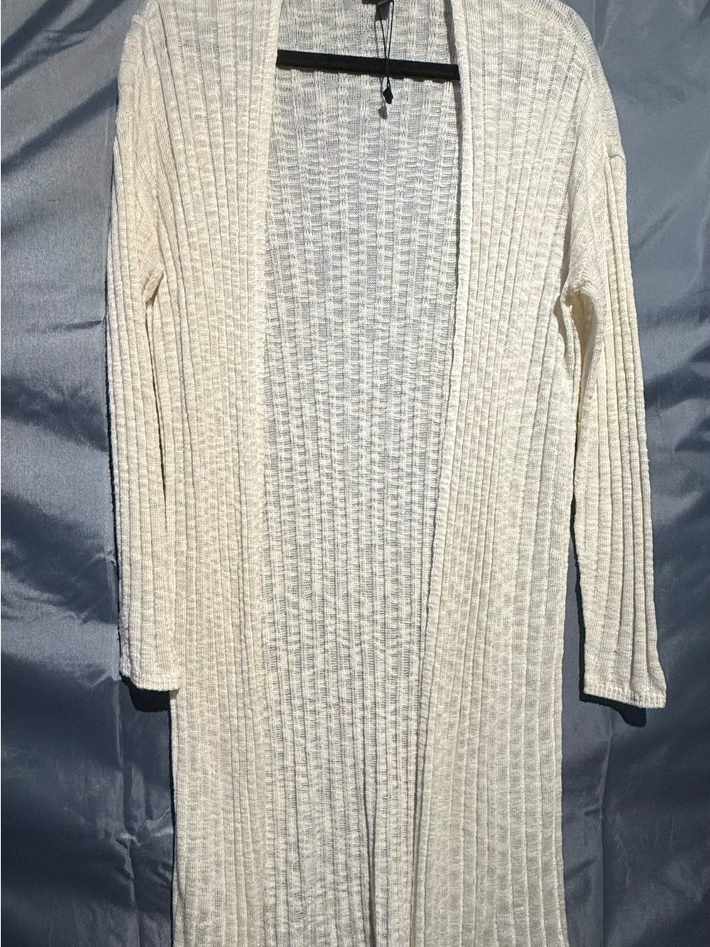 Express Ribbed Open-Front Long Cardigan in Cream